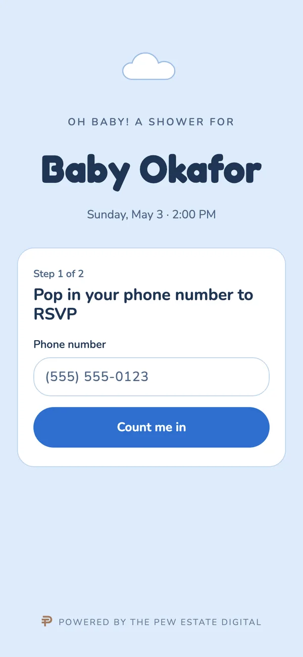 Baby shower invitation, first page