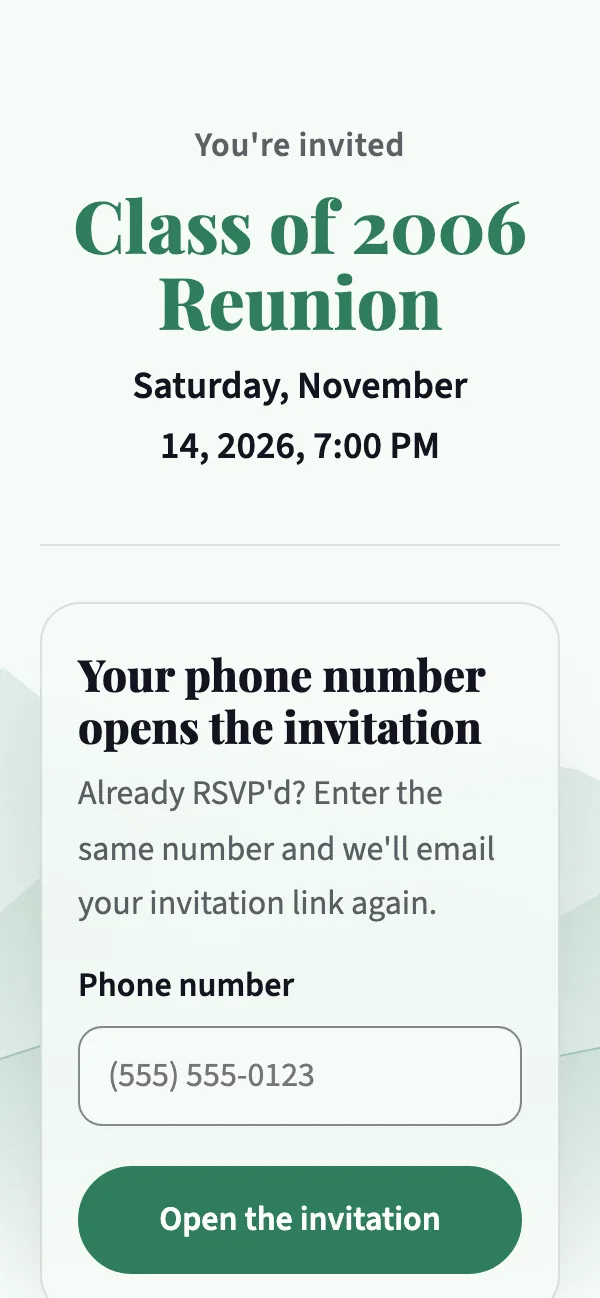Class reunion invitation, first page