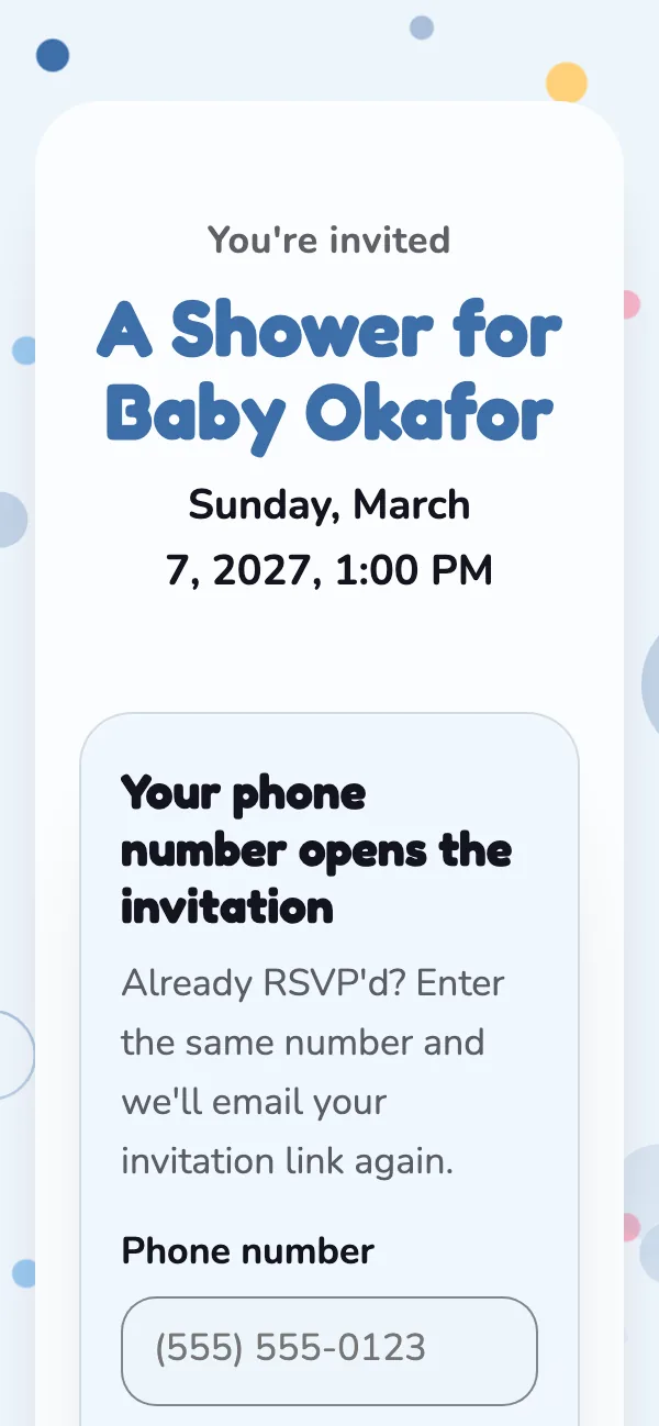 Baby shower invitation, first page