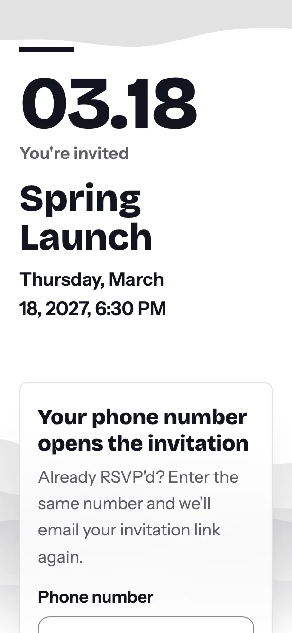 Product launch invitation, first page