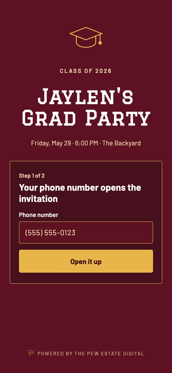 Graduation party invitation, first page