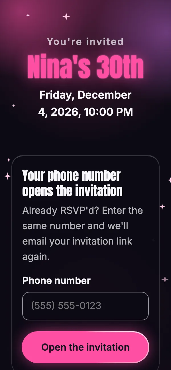 30th birthday, after dark invitation, first page