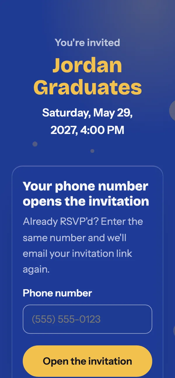 Graduation party invitation, first page